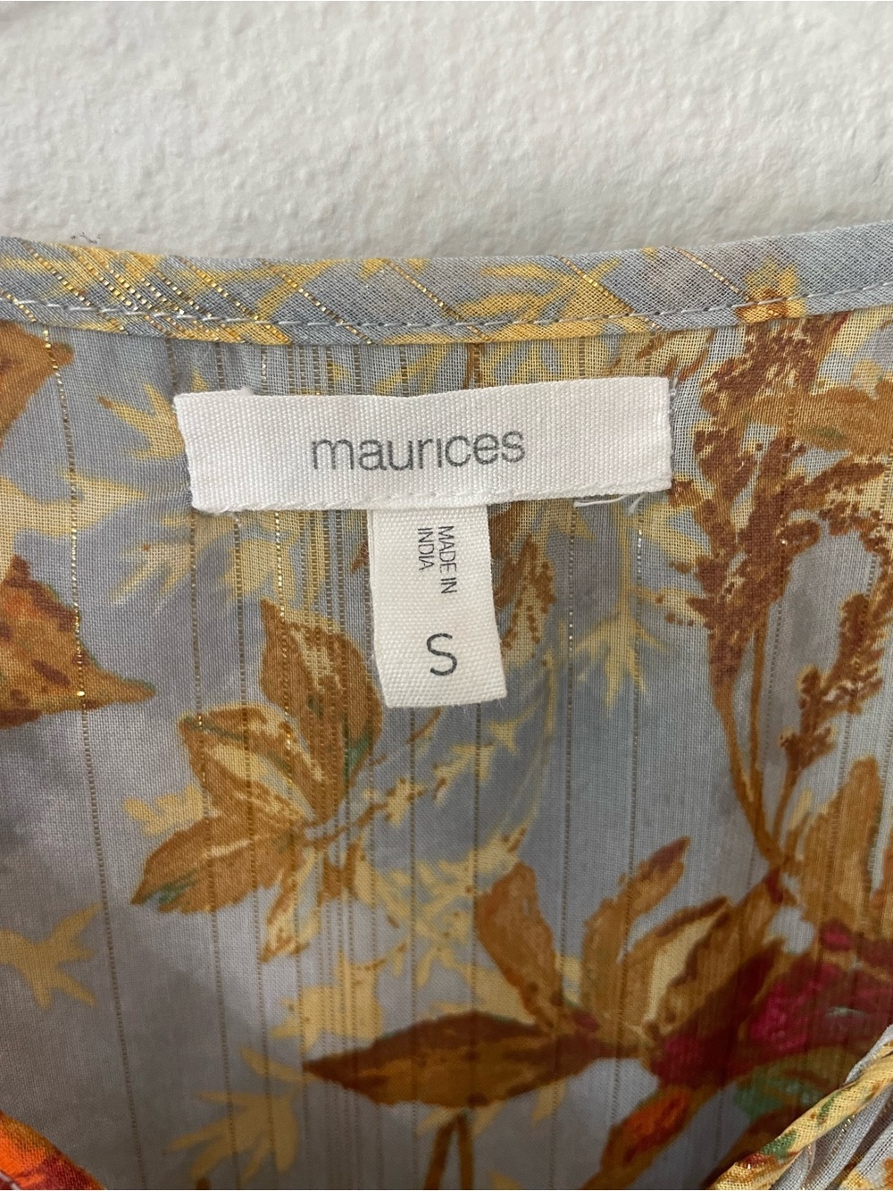 Maurices Boho Floral Metallic Blouse Sheer Peasant Ballon Sleeves SZ S - Picture 7 of 7